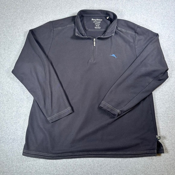 Tommy Bahama IslandZone Pullover Supima Cotton 1/4‎ Zip Black XL - Picture 1 of 11